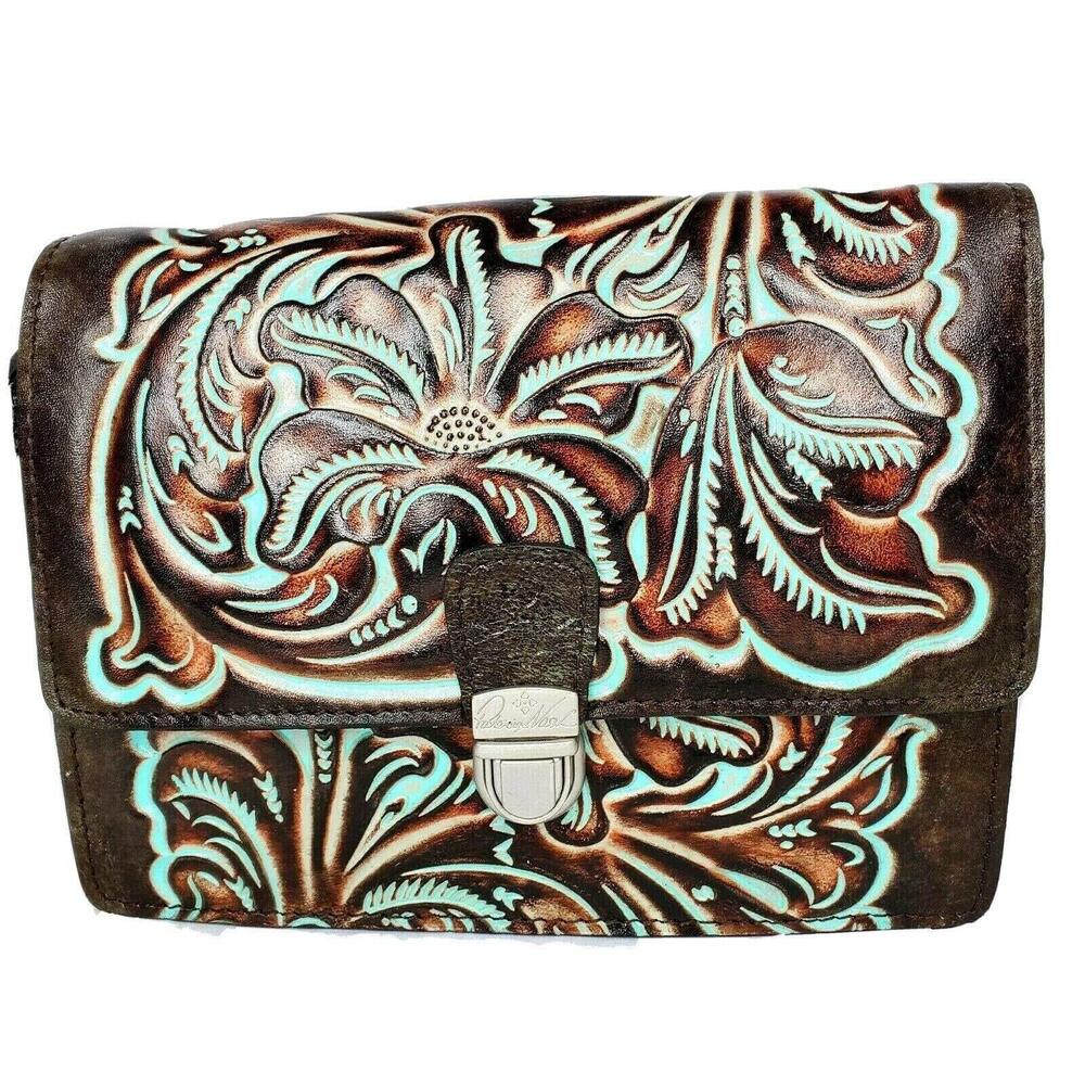 1412 TOOLED TURQUOISE COLLECTION LAURENTINA MEDIUM LEATHER CROSSBODY BAG